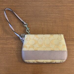 Coach Small Corner Zipper Wristlet Tan and Lavender